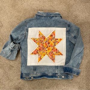 Vintage quilt block denim embellished jean jacket